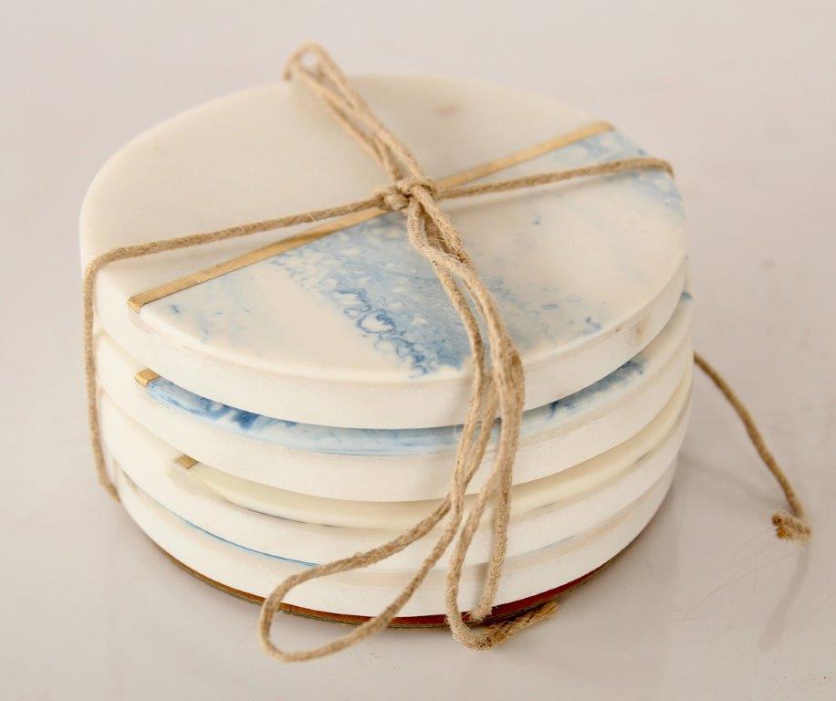 Set Of 4 Marble & Blue Coasters